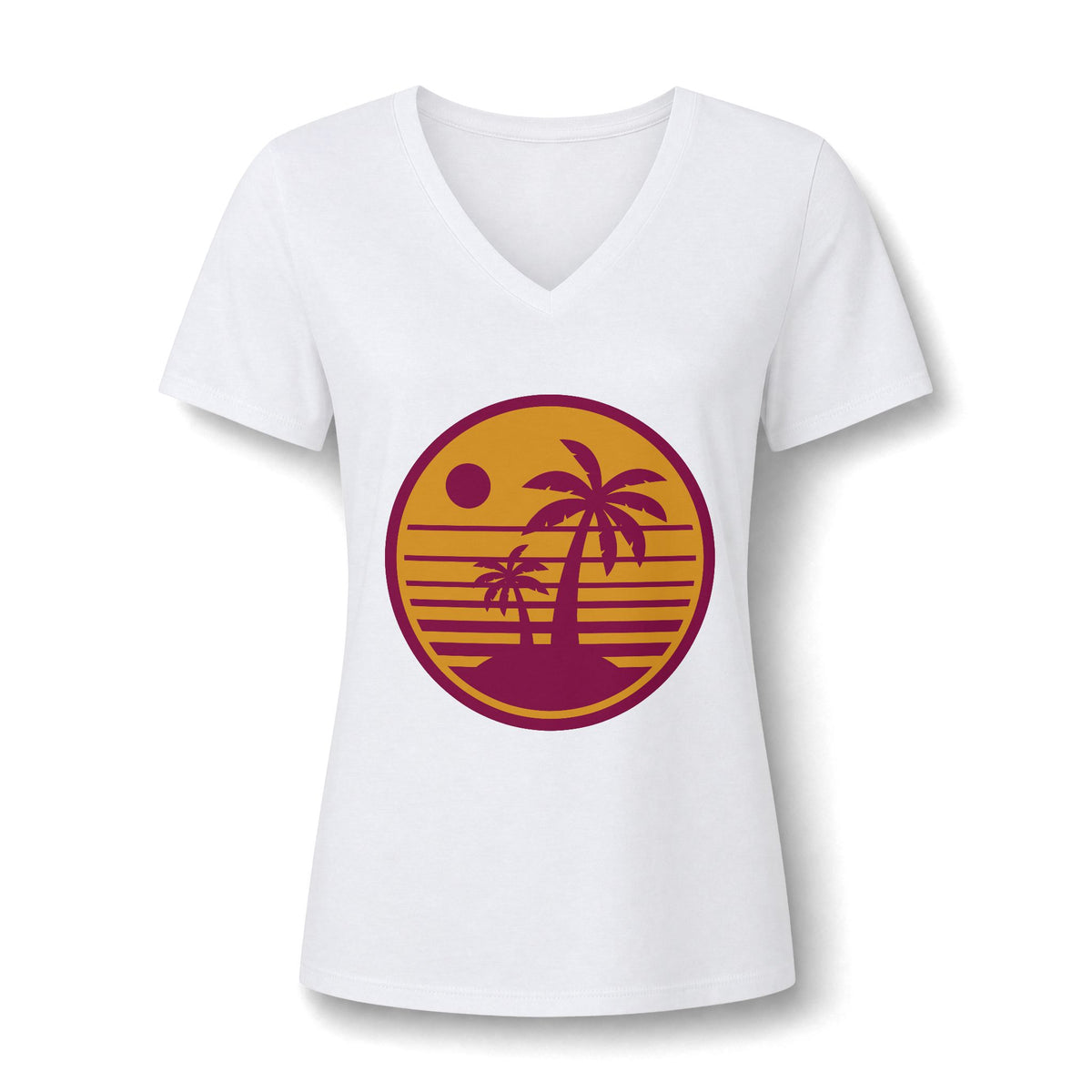 T-Shirt — Tropical Sunset Palm V-Neck Tee