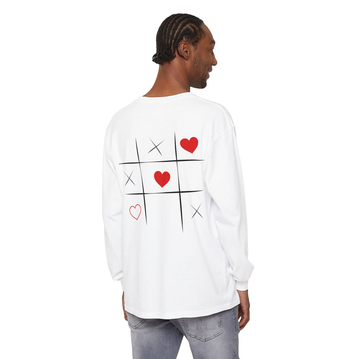 Long Sleeve Tee — Rock Hand Front & Tic‑Tac‑Heart Back