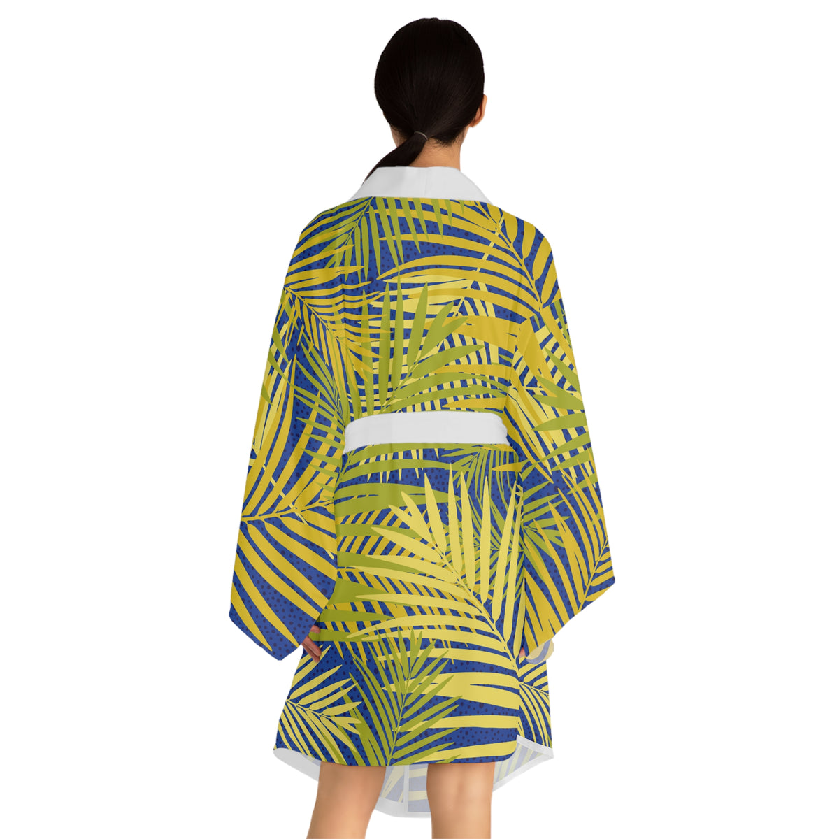 Tropical Palm Kimono Robe — Yellow & Blue All-Over Print