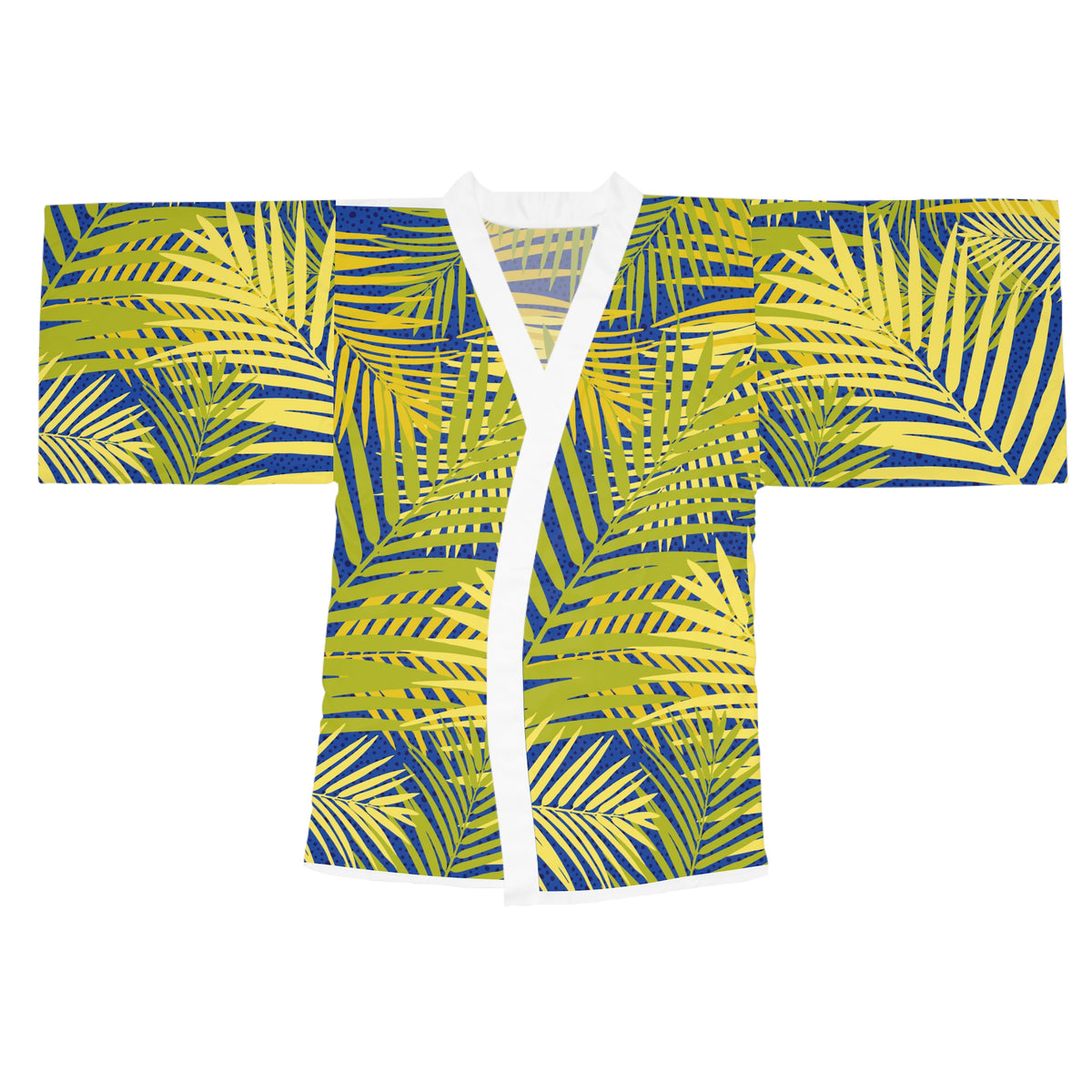 Tropical Palm Kimono Robe — Yellow & Blue All-Over Print
