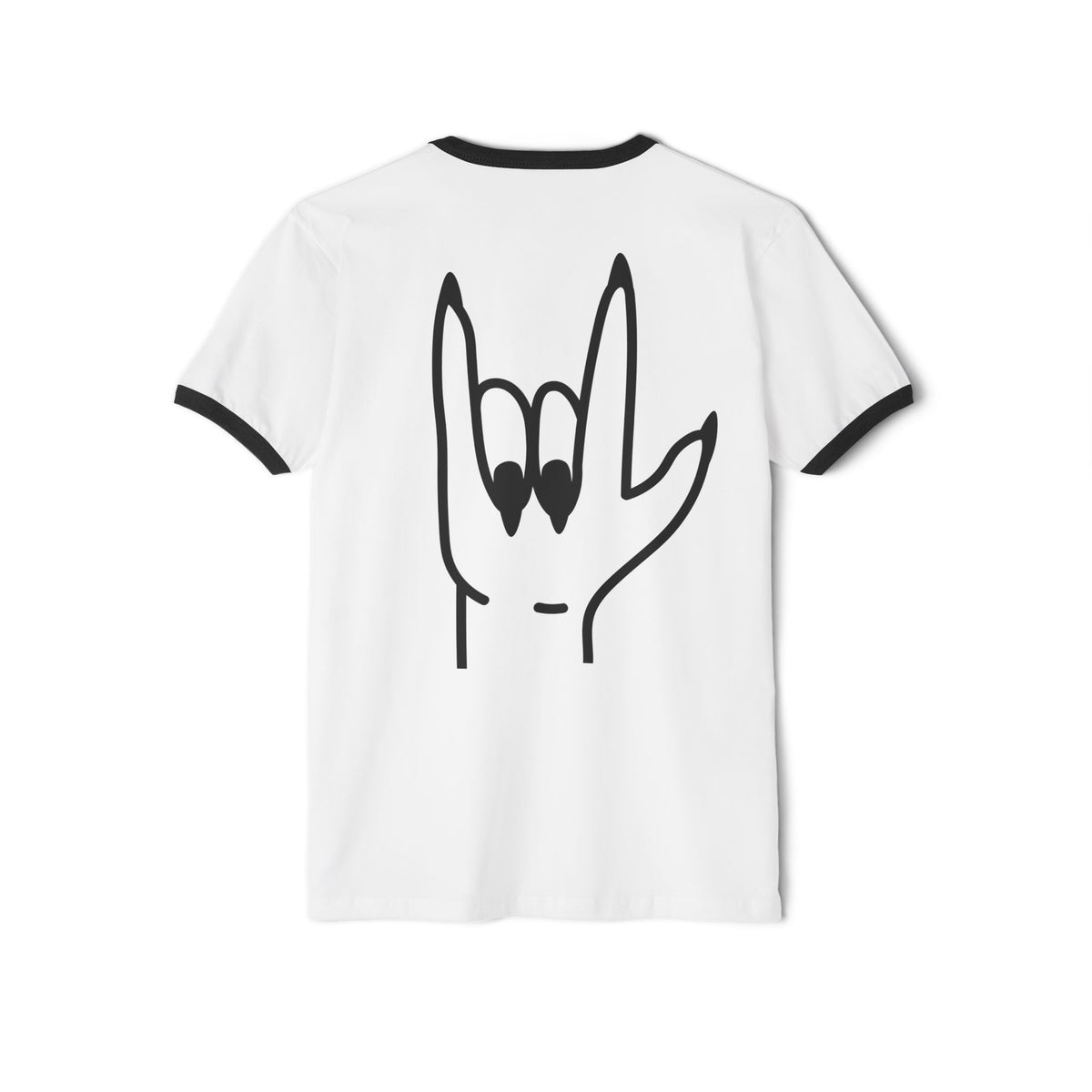 Rock Hand Ringer T-Shirt — Minimal 'I Love You/Devil Horns' Line Art Tee