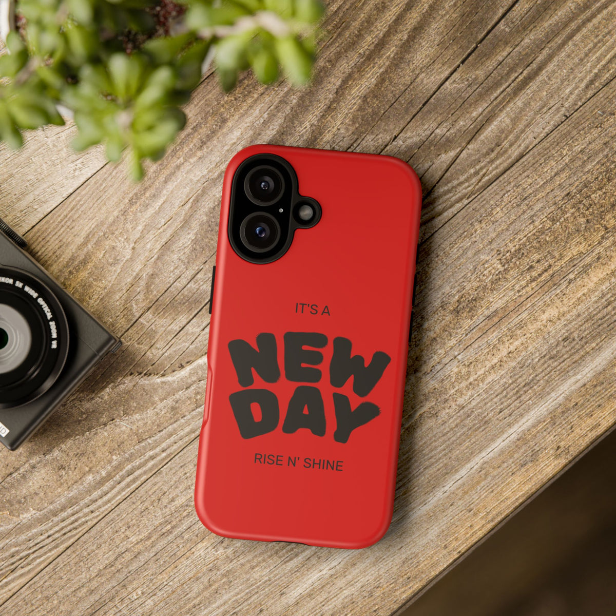 Red 'It's a New Day - Rise N' Shine' Phone Case — Motivational Protective Cover