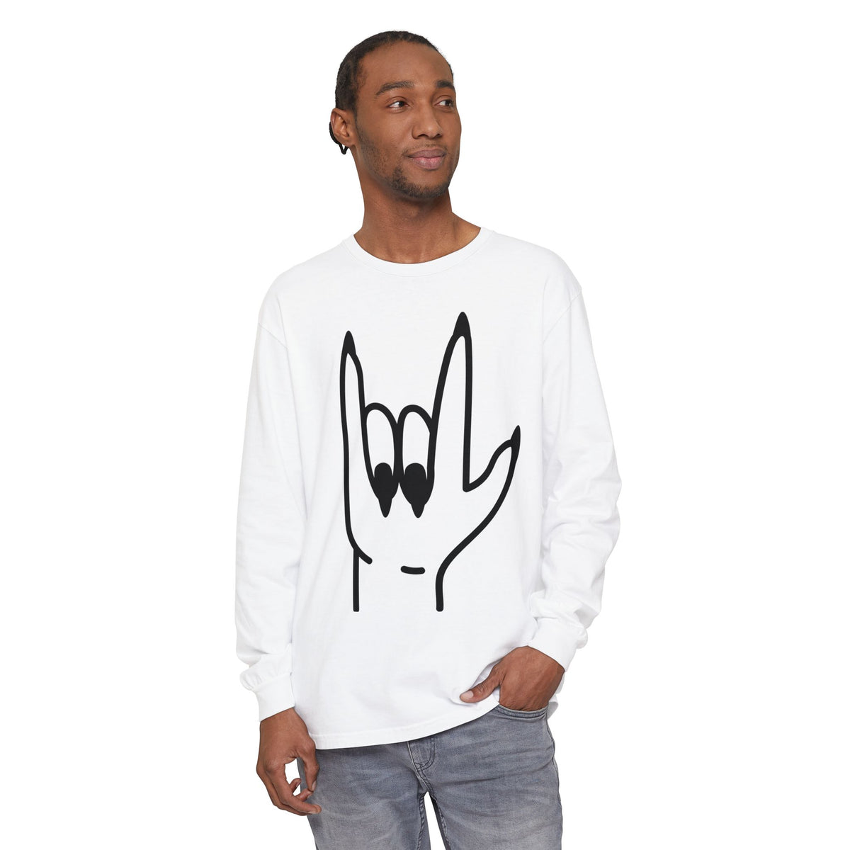 Long Sleeve Tee — Rock Hand Front & Tic‑Tac‑Heart Back