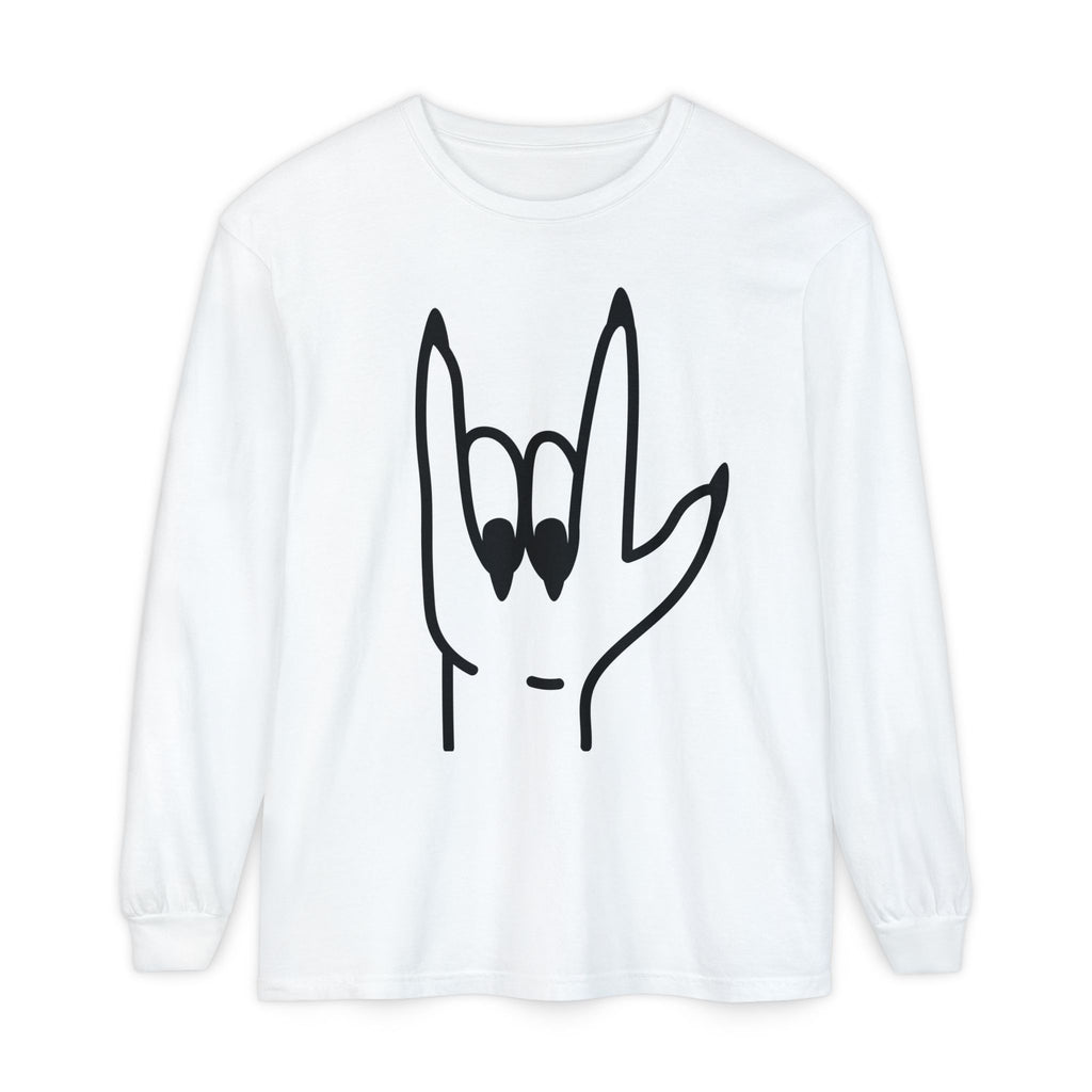 Long Sleeve Tee — Rock Hand Front & Tic‑Tac‑Heart Back