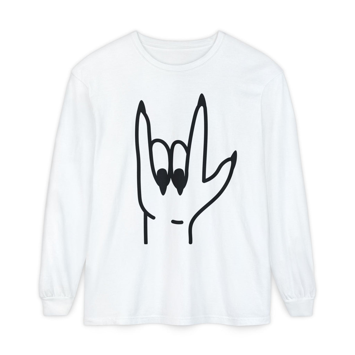 Long Sleeve Tee — Rock Hand Front & Tic‑Tac‑Heart Back