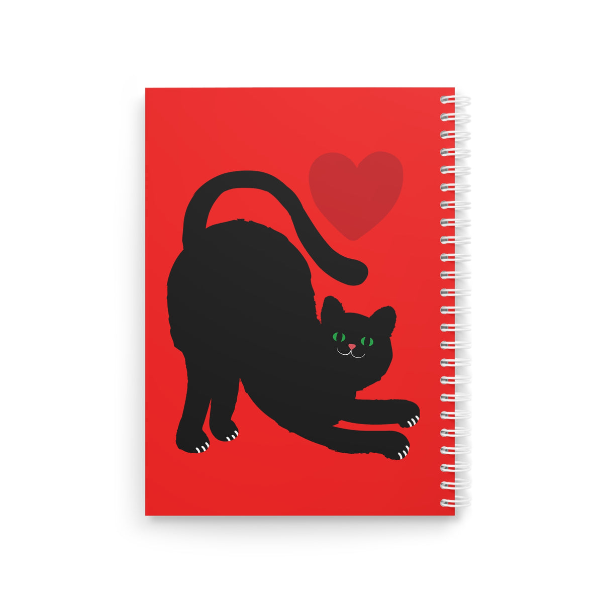 Red Cat Love Spiral Notebook — Cute Black Cat Illustration Journal
