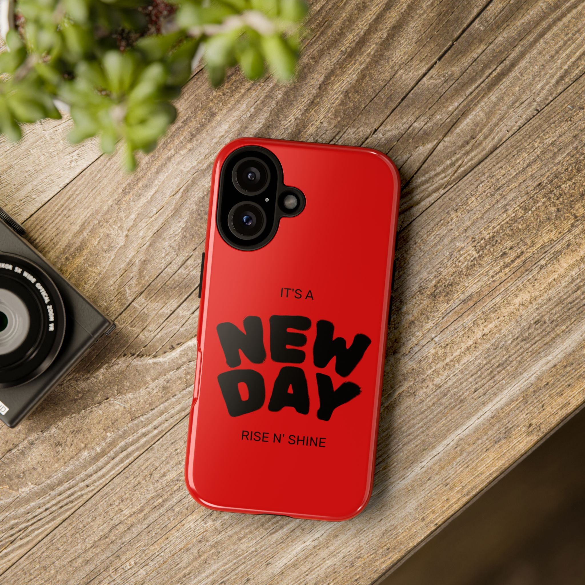 Red 'It's a New Day - Rise N' Shine' Phone Case — Motivational Protective Cover