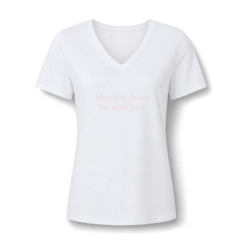 Women's V-Neck Tee — "May the Force Be With You" Lightly Printed Star Wars Fan Shirt