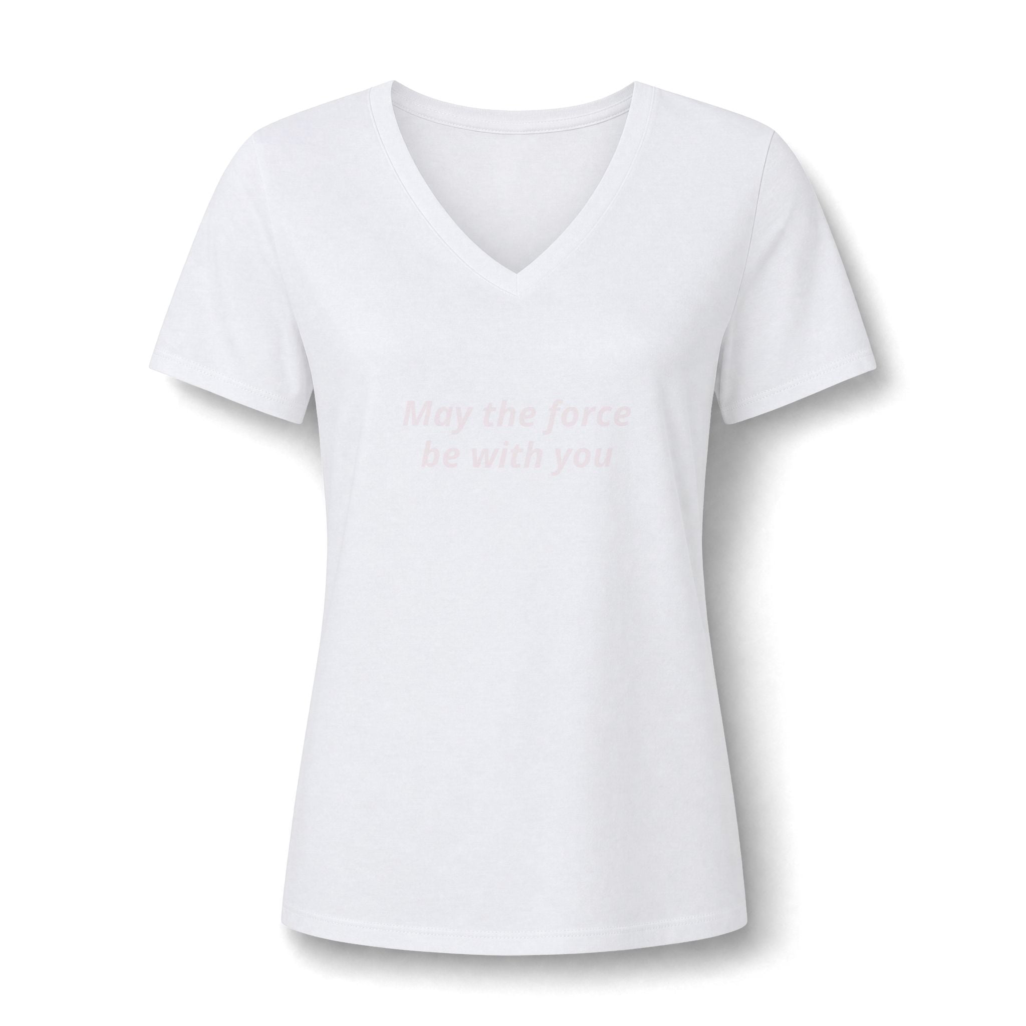 Women's V-Neck Tee — "May the Force Be With You" Lightly Printed Star Wars Fan Shirt