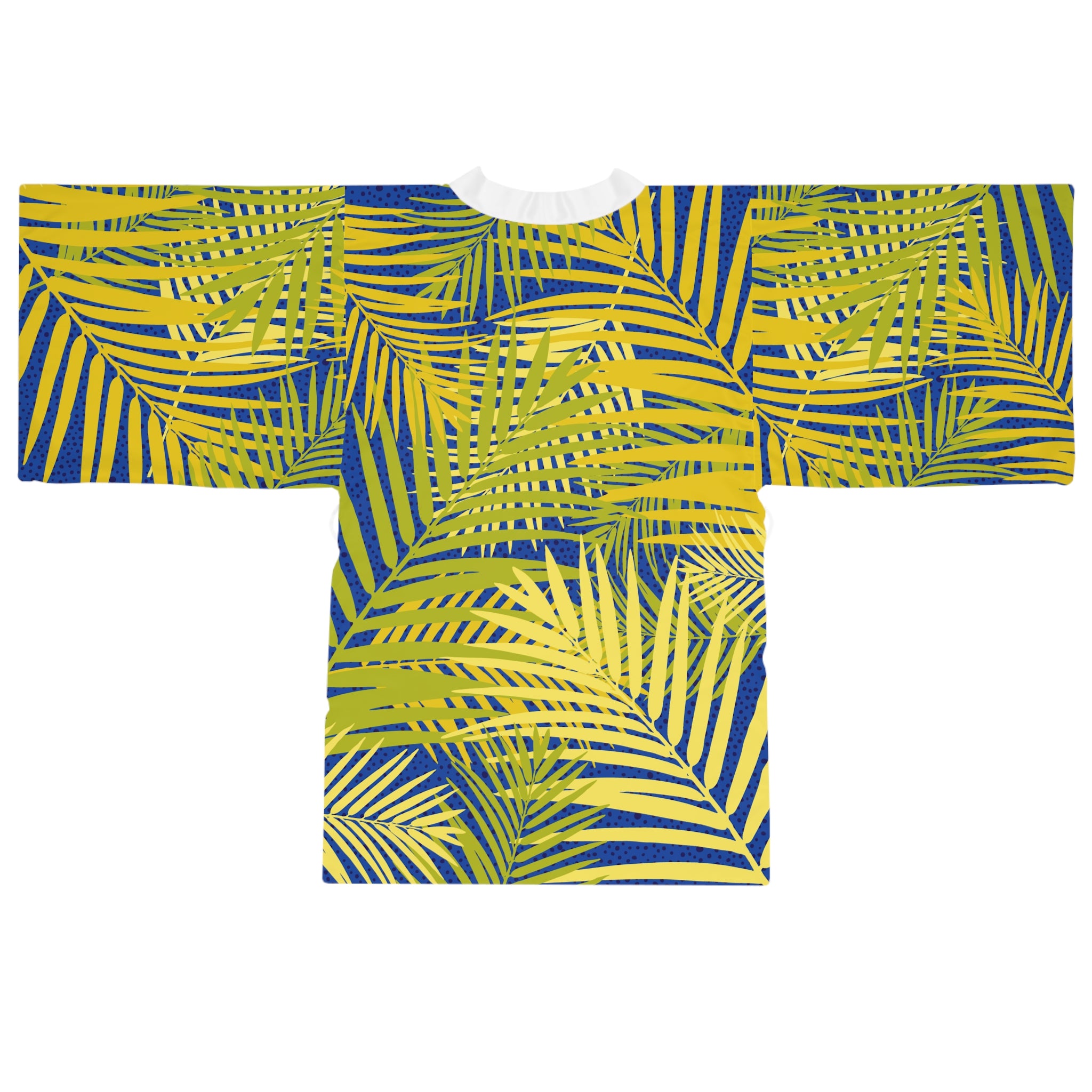 Tropical Palm Kimono Robe — Yellow & Blue All-Over Print